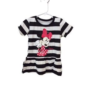 MINNIE Mouse Short Sleeve Top  3T White Black Polyester Striped